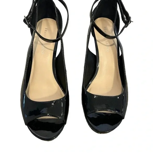 Franco Sarto Emmy Heels Open Toe Ankle Strap Black Patent Size 9 EUC - Picture 4 of 9